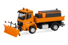 Herpa 321853 - H0 - Mercedes-Benz Arocs S 18 Dreiseiten-Kipper mit Streuaufbau - orange